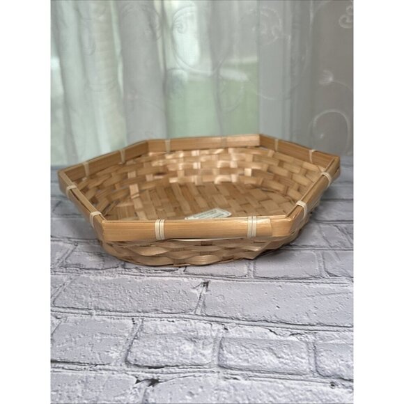 Vintage Wicker Fruit Tray Basket Octagon Shape Shallow Bamboo Basket - Picture 6 of 9